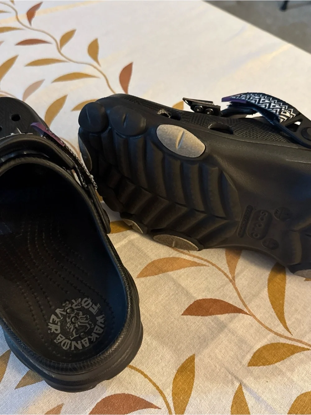 CROCS Wakanda Forever Black Slip-On Clogs with Silver Spike Studs